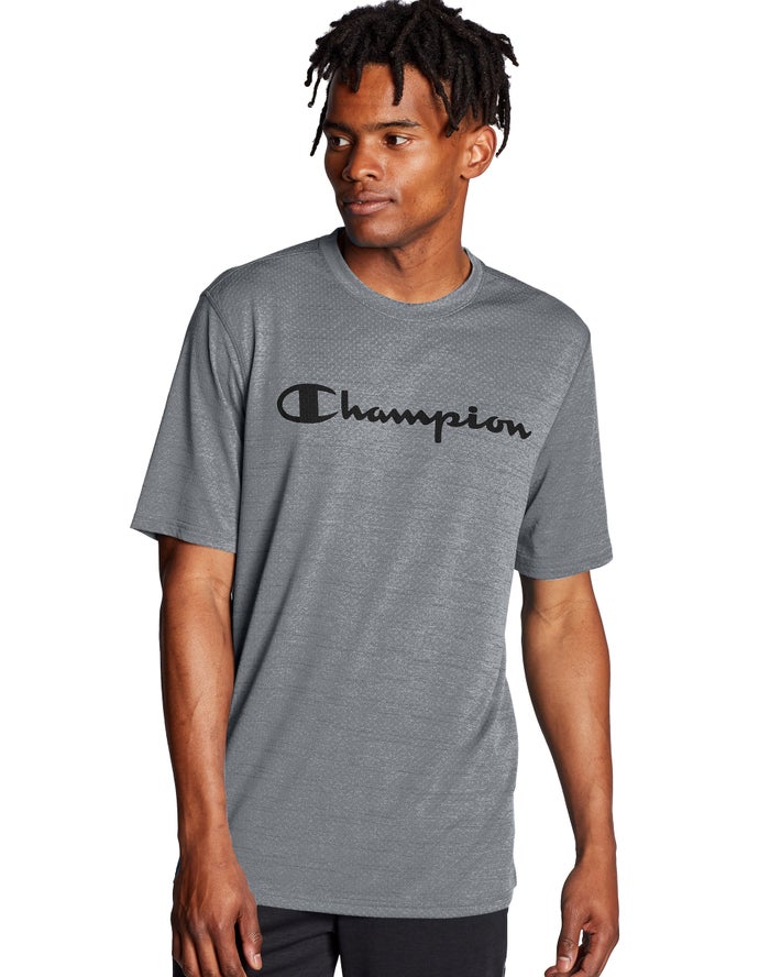 Champion Double Dry® Heathered Mesh Textured Erkek Tişört Gri ( WVDRQC849 )